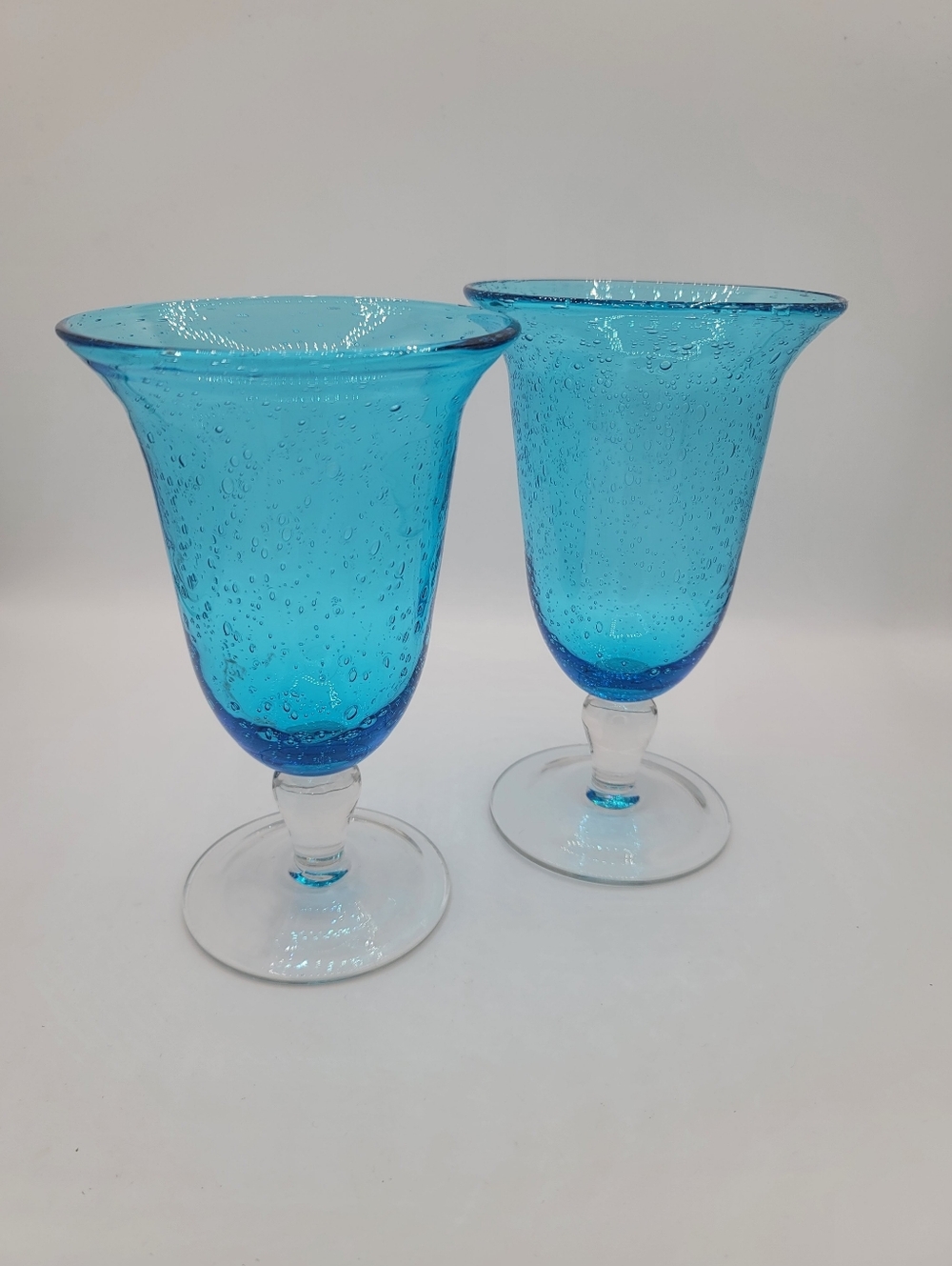 Artland Iris Turquoise Icped Tea Glasses Set 2 Bubble Glass 18 oz Blue - Picture 2 of 7